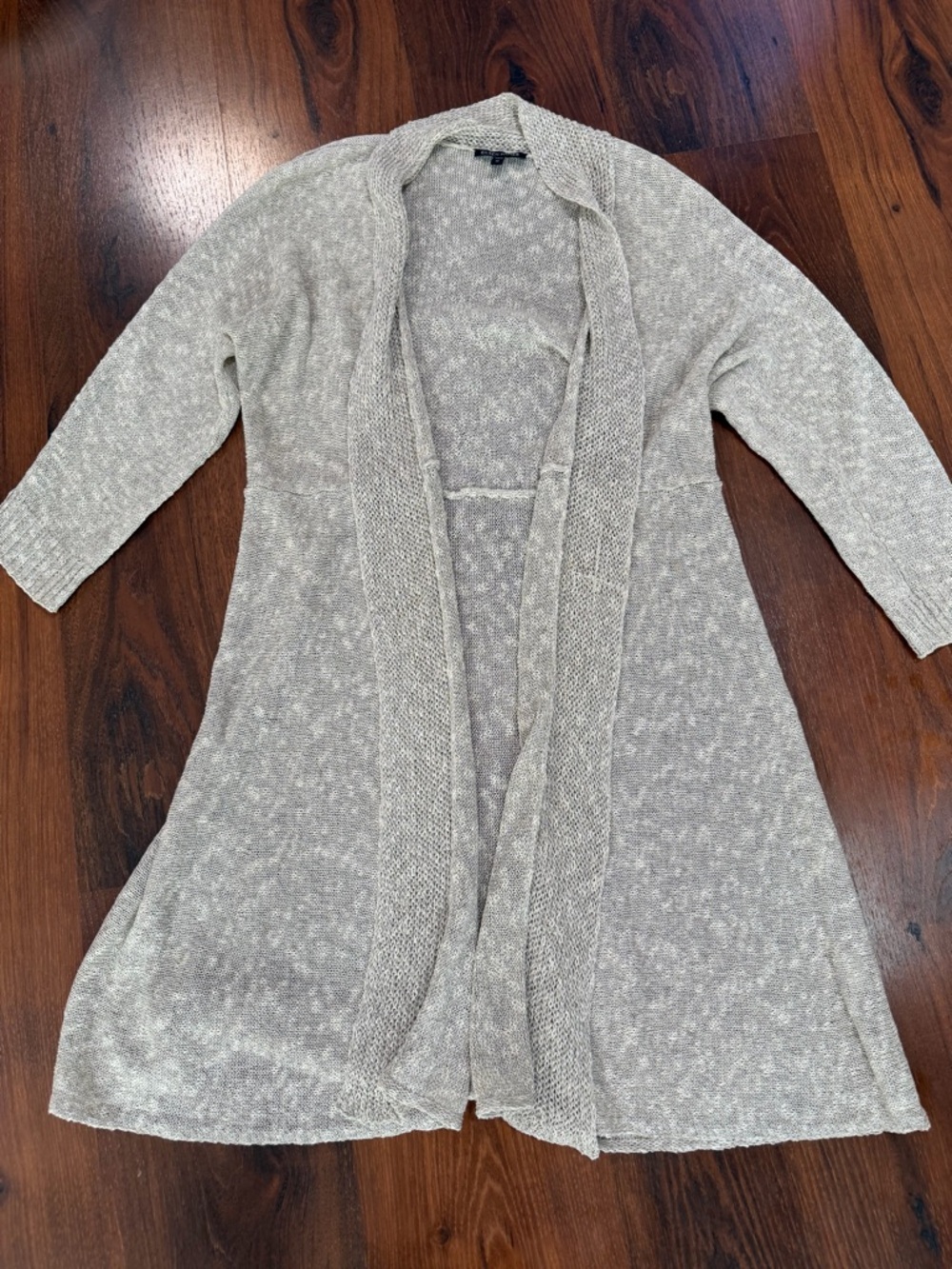 Eileen Fisher Linen Blend Slub Knit Shawl Collar Open Cardigan Sweater Oatmeal M